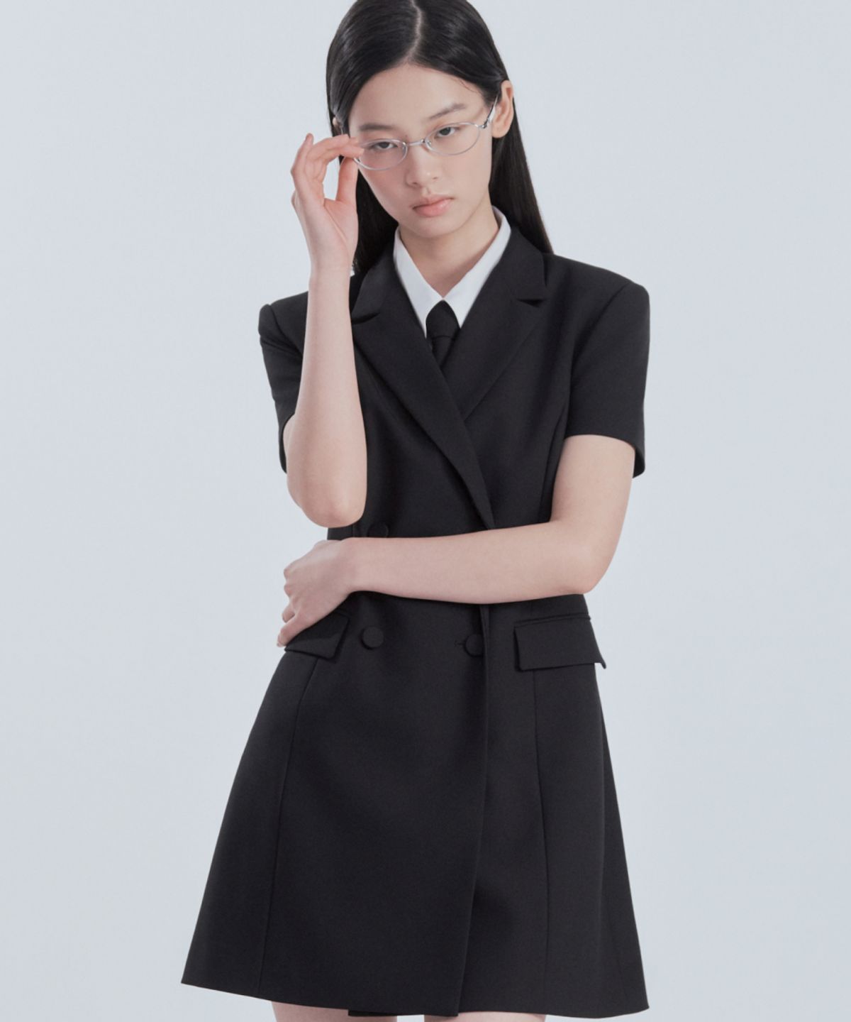 마우솔레움(MAU SOLEUM) [기장 선택] Jenn Half-Sleeve Suit Jacket Dress - Black