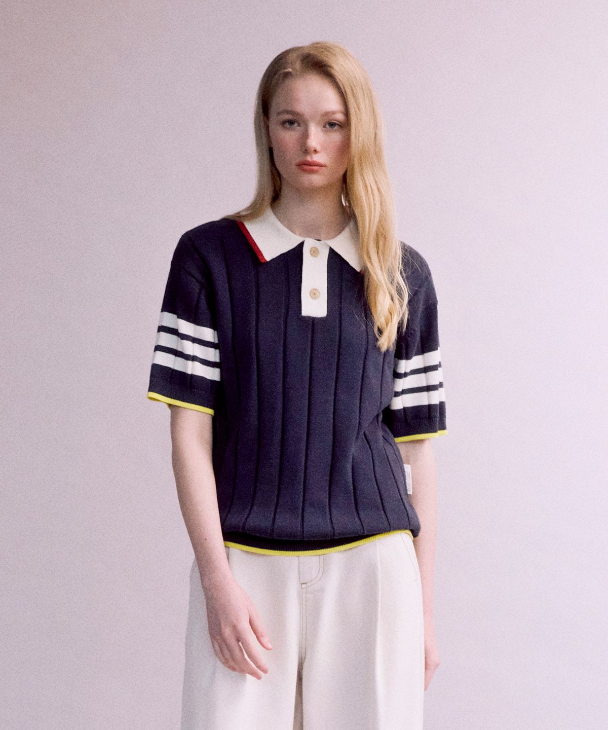 디써티원(DTHIRTYONE) Preppy Ribbed Sweater (NAVY)