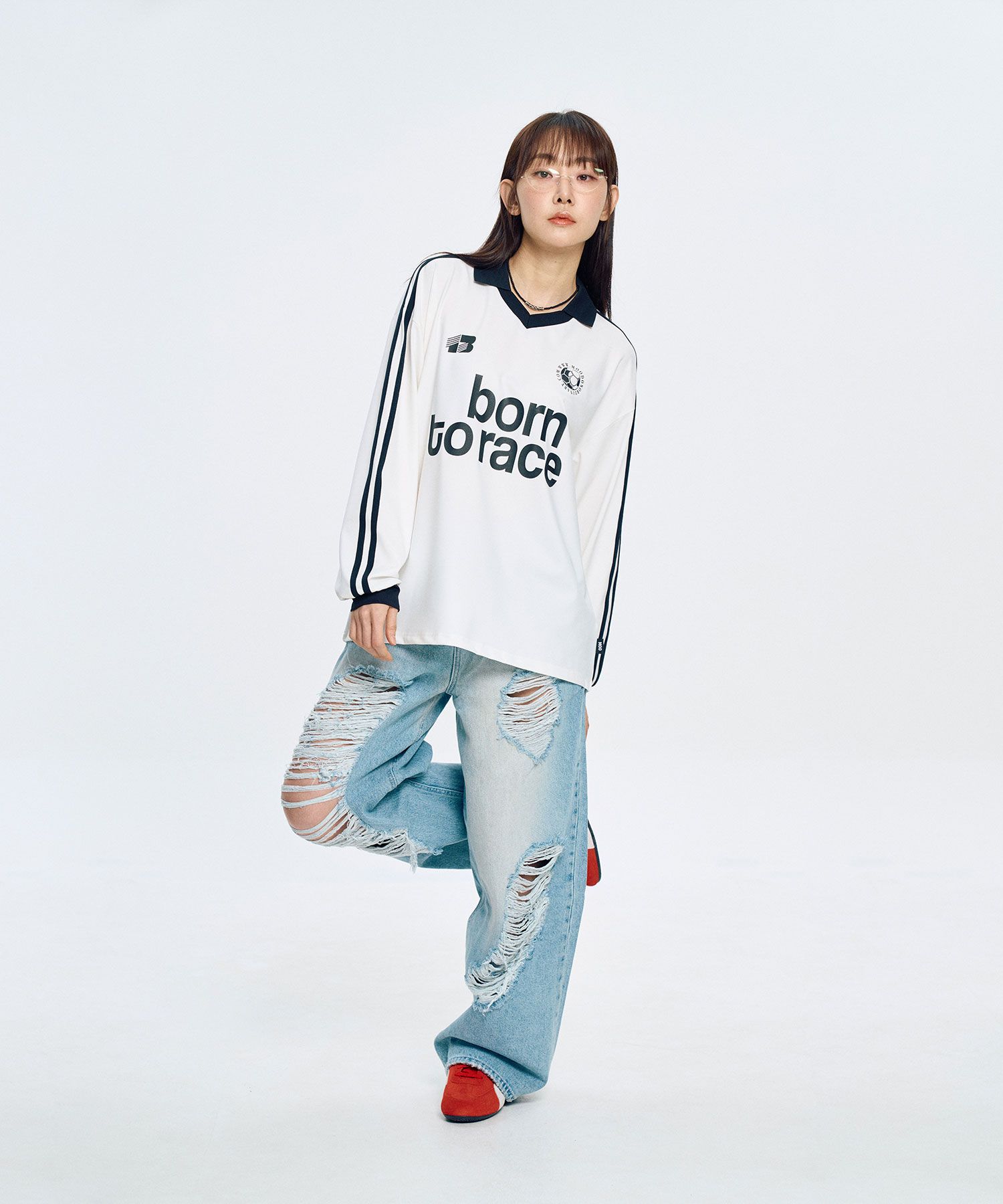 MOO/IVE イソ 着用/BORN TRACK LONG SLEEVE FOOTBALL JERSEY MUSINSA | MOO Bon Track Long Sleeve Football Jersey - White