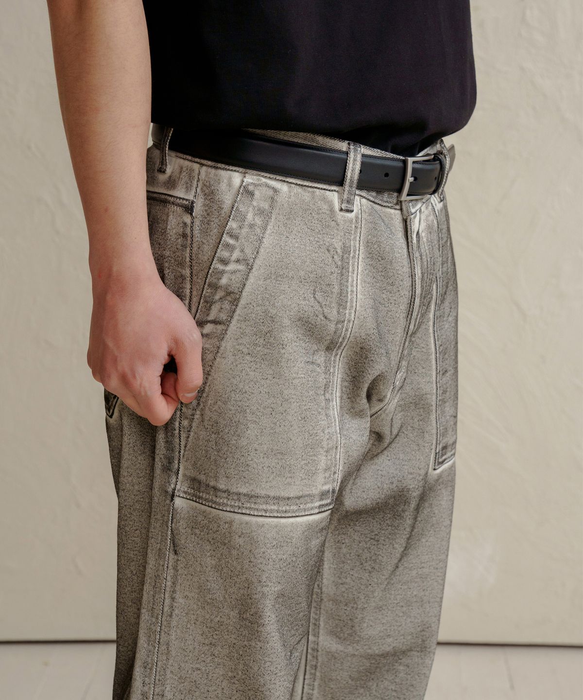 덴메이드(DENMADE) DEN06291 Black Coating Fatigue Pants Wide Fit
