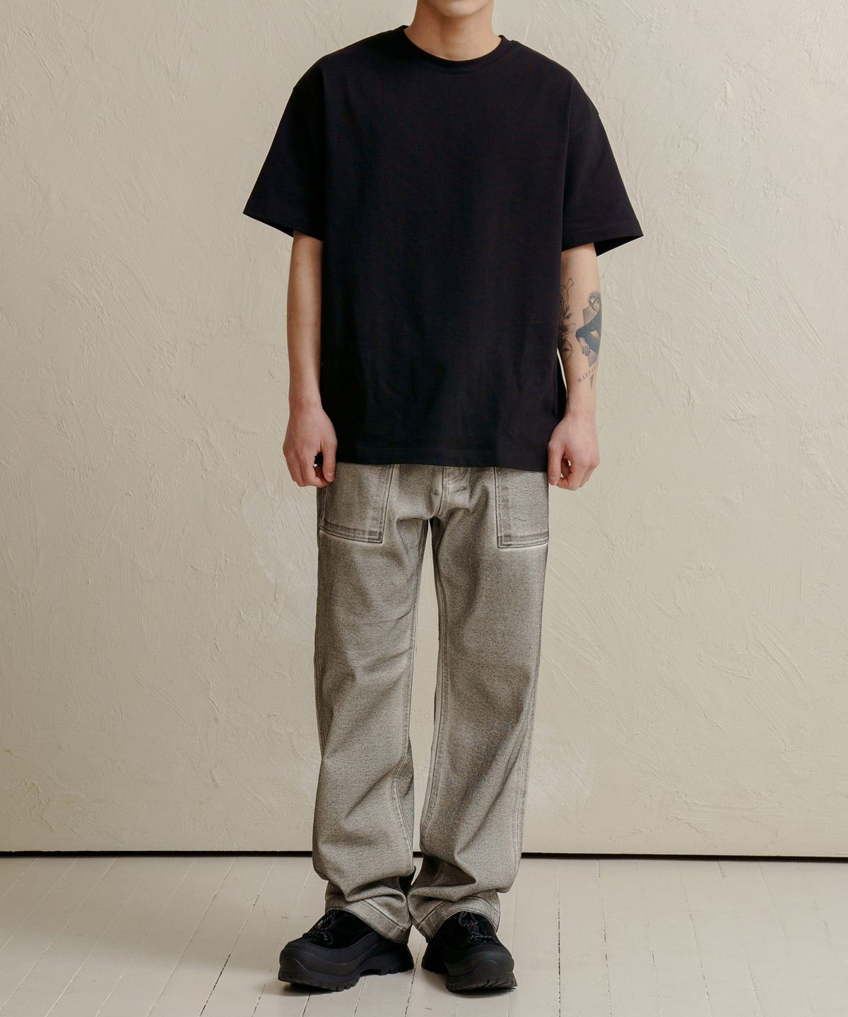덴메이드(DENMADE) DEN06291 Black Coating Fatigue Pants Wide Fit