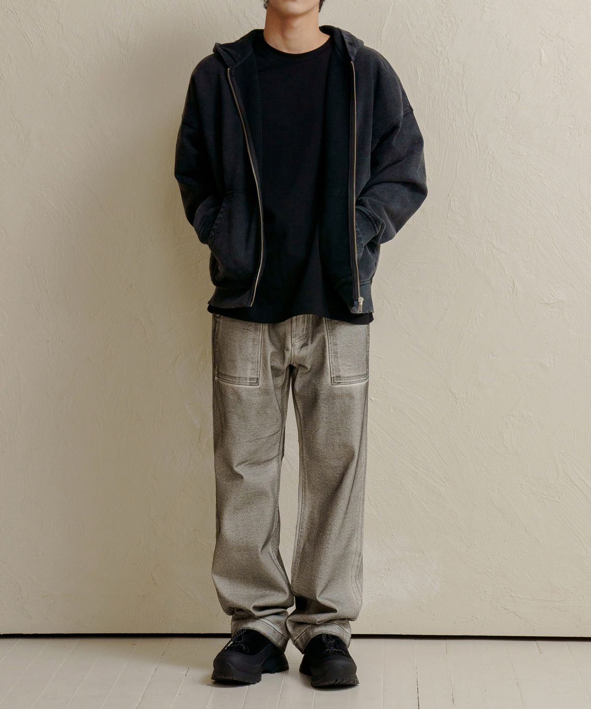 덴메이드(DENMADE) DEN06291 Black Coating Fatigue Pants Wide Fit