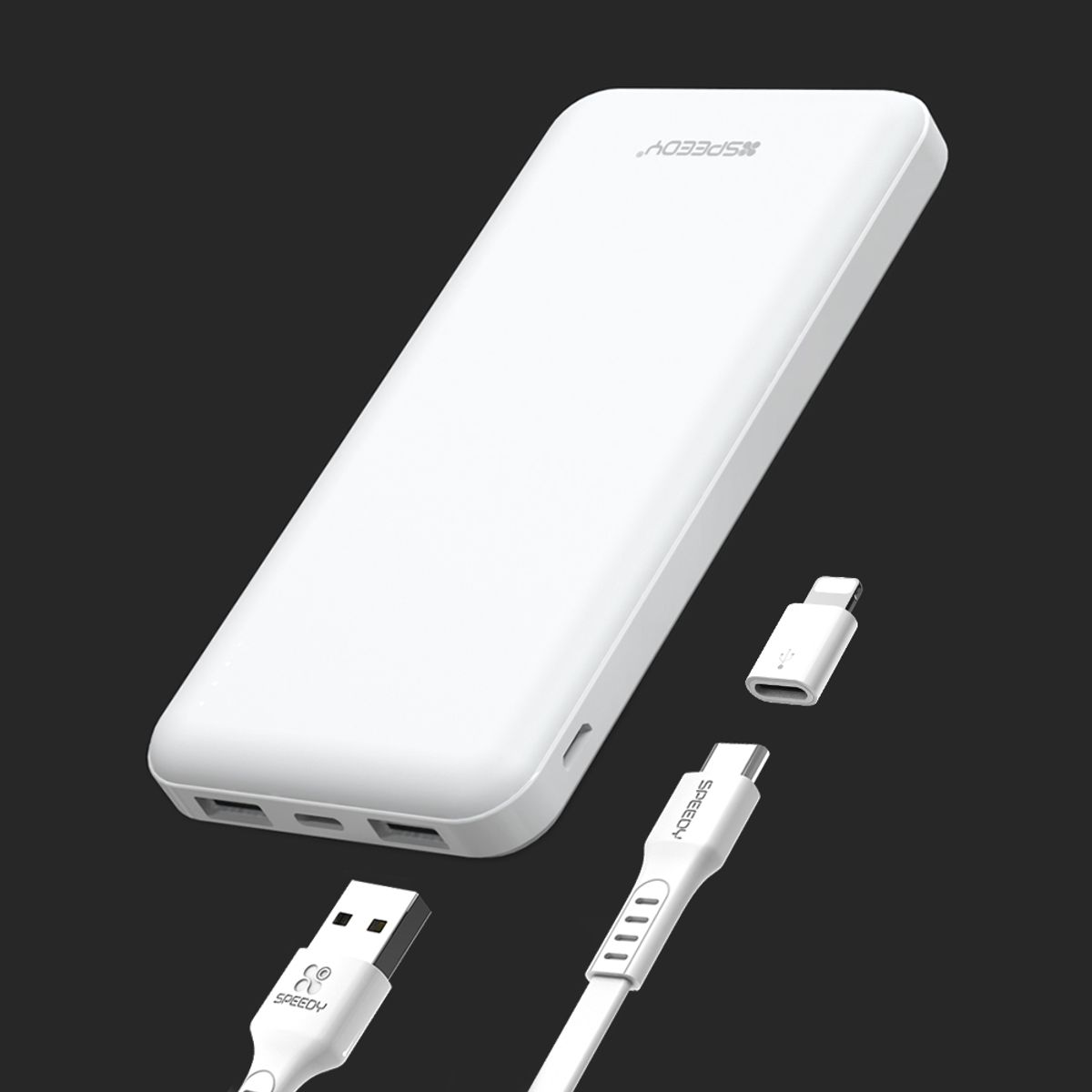 스피디(SPEEDY) 슬림듀얼 10000mAh 보조배터리 (C타입 케이블+8핀 젠더)