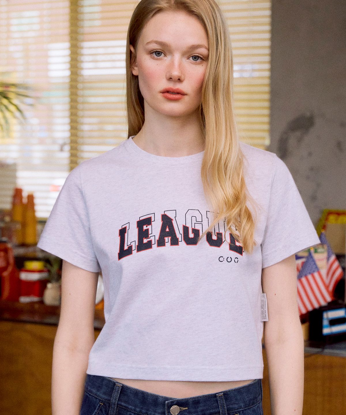 디써티원(DTHIRTYONE) League Overlay Print T-shirt (MELANGE GREY)
