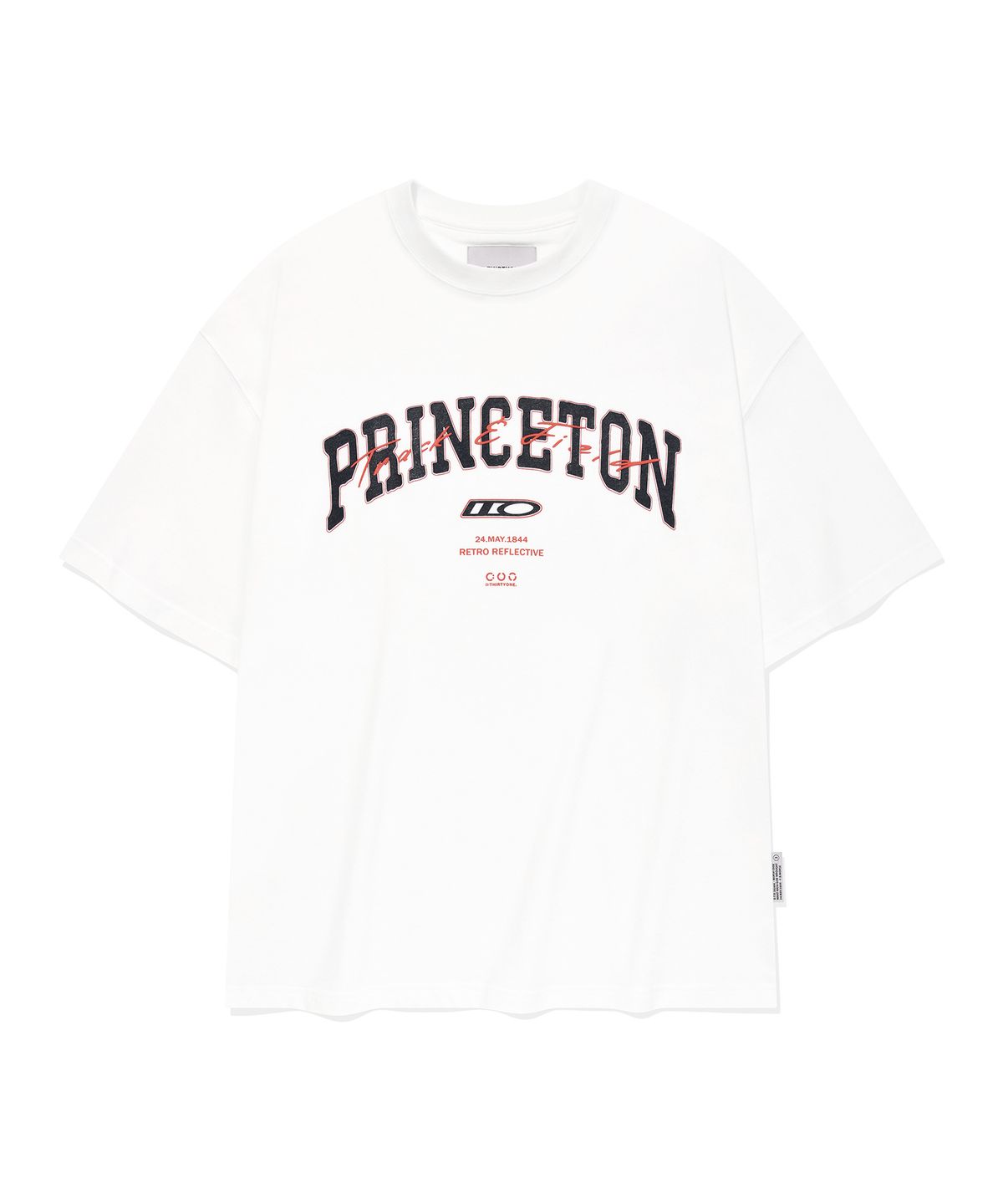 디써티원(DTHIRTYONE) Princeton Overlay Print T-shirt (WHITE CREAM)