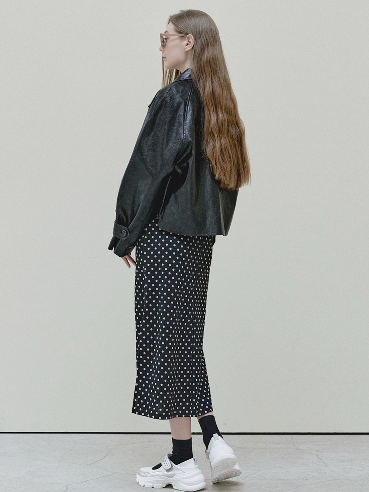 아방(AVANT-G) Fake Leather Trucker Jacket - black