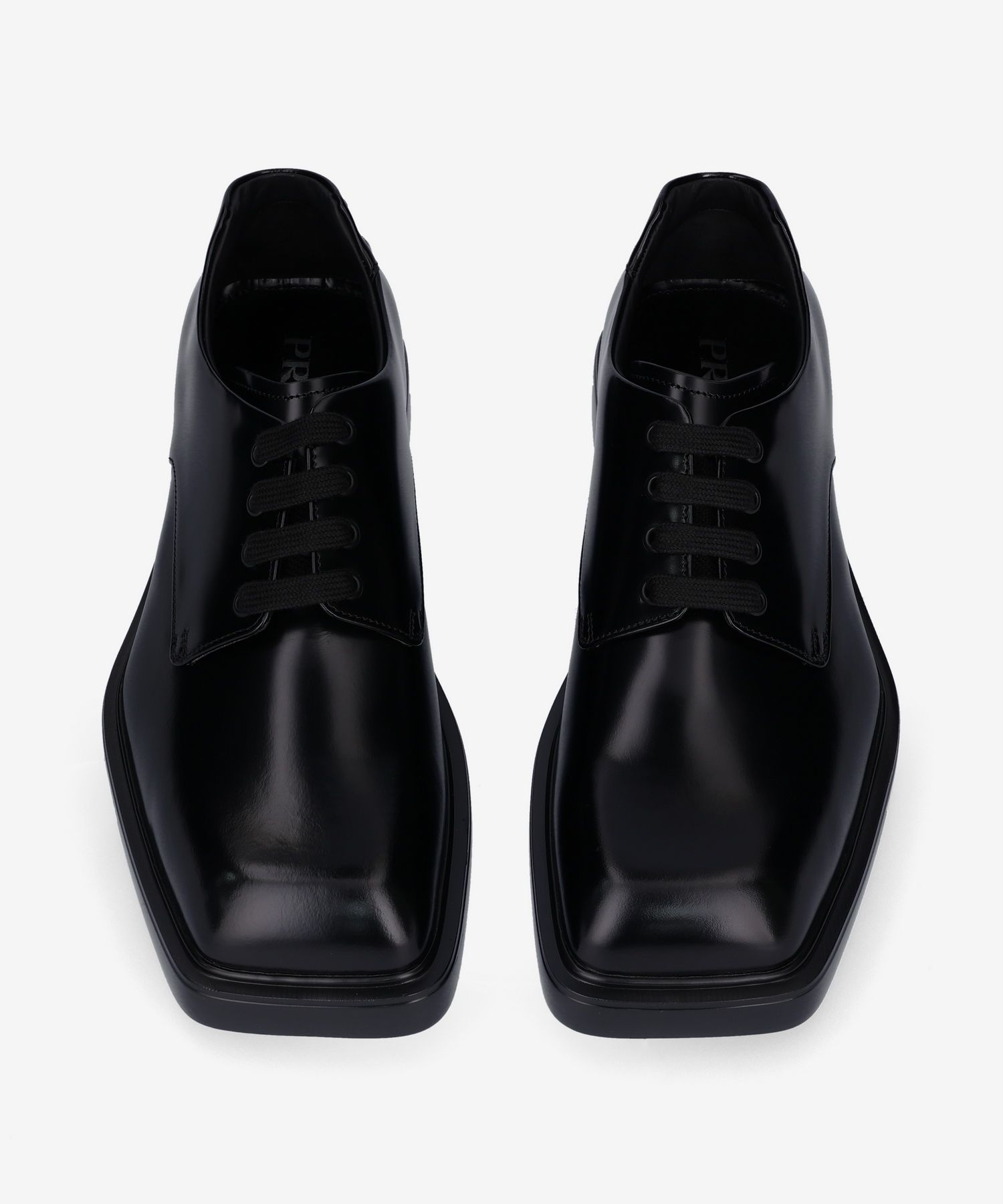MUSINSA | PRADA Square Toe Fleece Leather Derby Shoes - Black