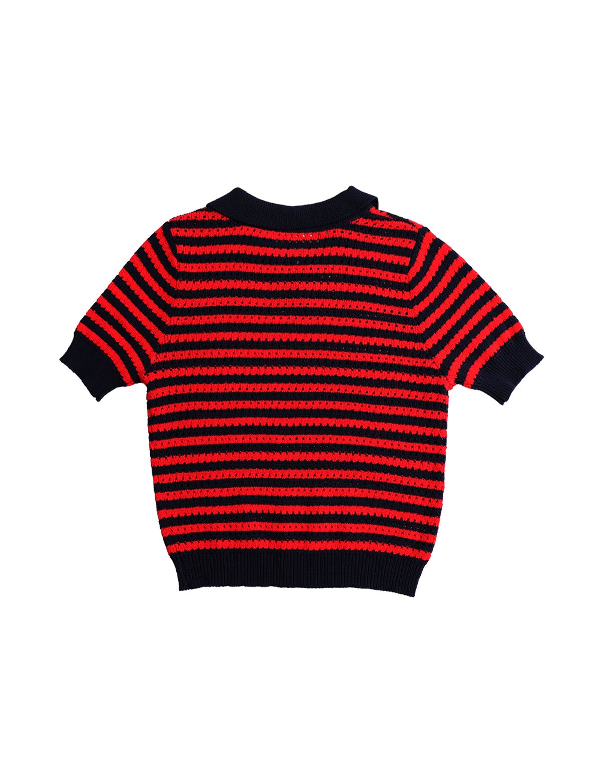 클레버필드(CLEVER FIELD) 클로버 와펜 스트라이프 카라 니트_네이비/레드