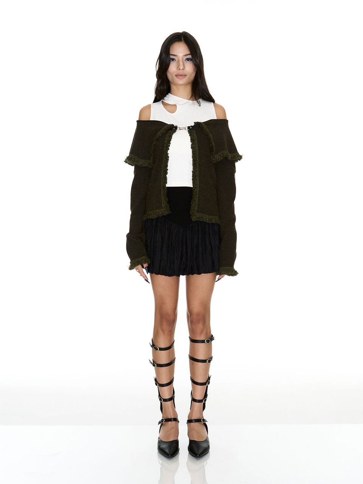쎄쎄쎄(SETSETSET) TOT OFF-SHOULDER CARDIGAN KHAKI