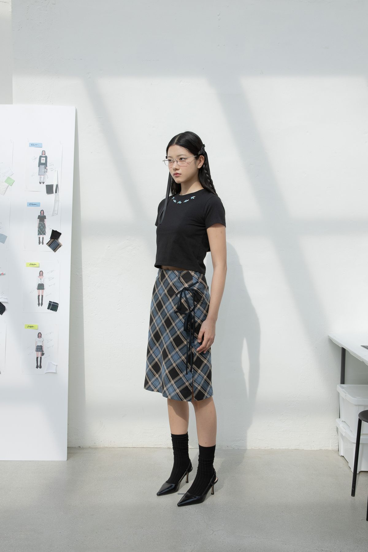 【BAON】Hare banding check long skirt Carball Back Slit Checkered Banding Long Skirt - hijjoo | 60