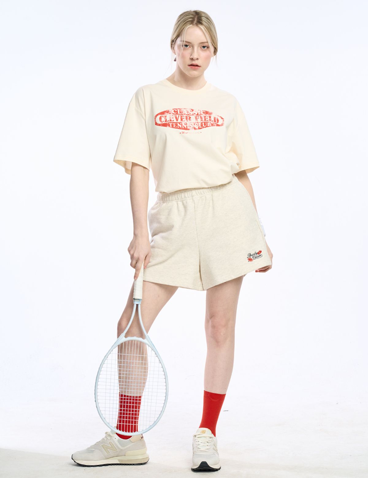 클레버필드(CLEVER FIELD) 빈티지 시그니쳐 포인트 반팔티_크림