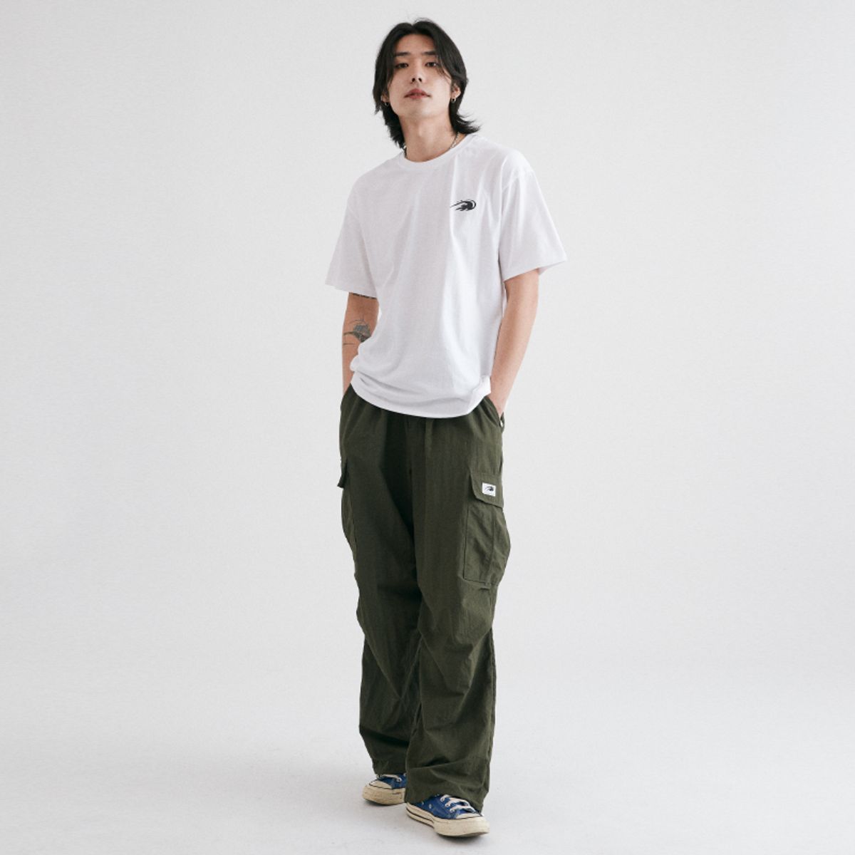 딥컬렉티브(DEEP COLLECTIVE) 나일론 카고 스트링 밴딩팬츠_카키