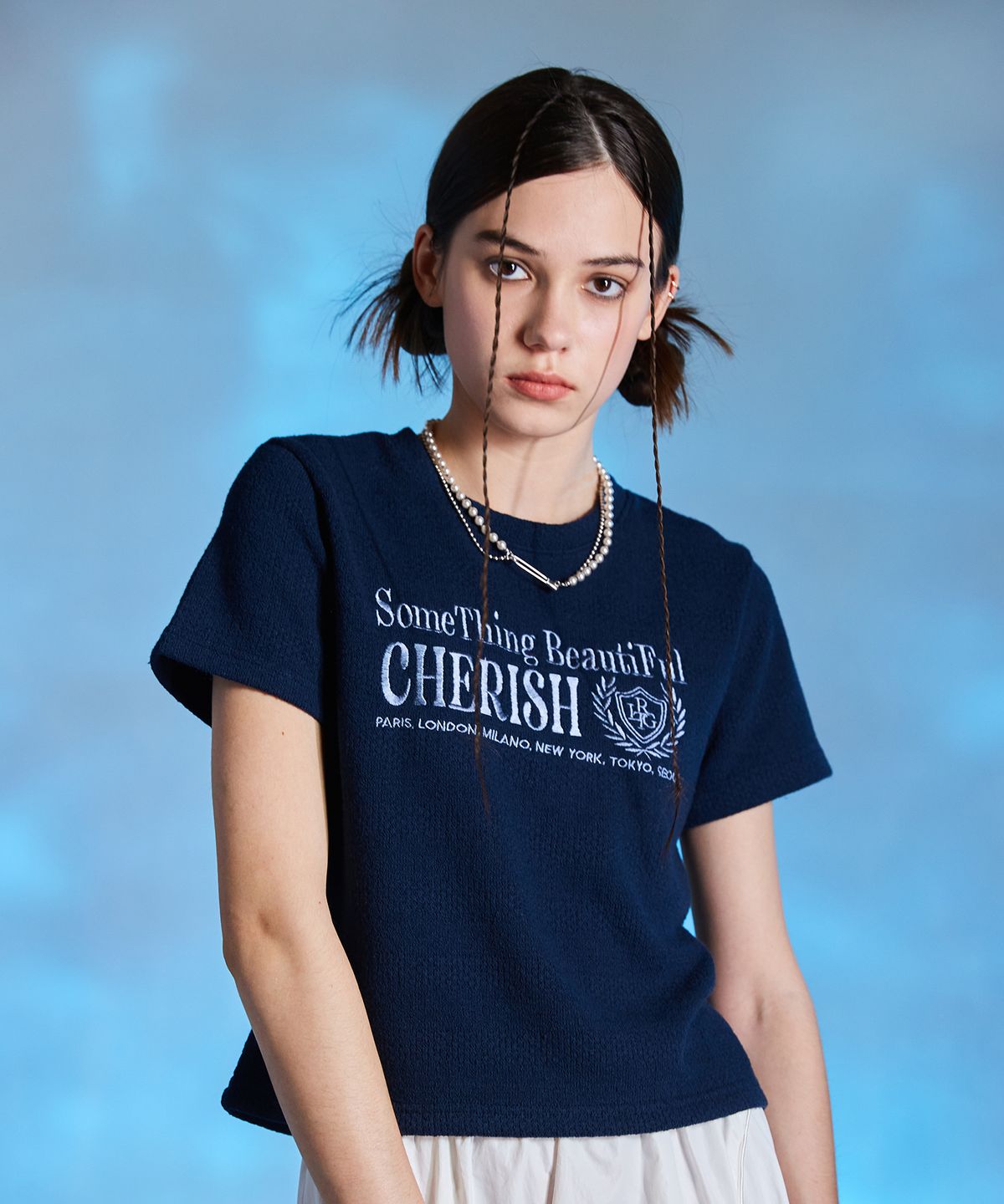 라티젠(LARTIGENT) L10 CHERISH TERRY T-SHIRT(NAVY)