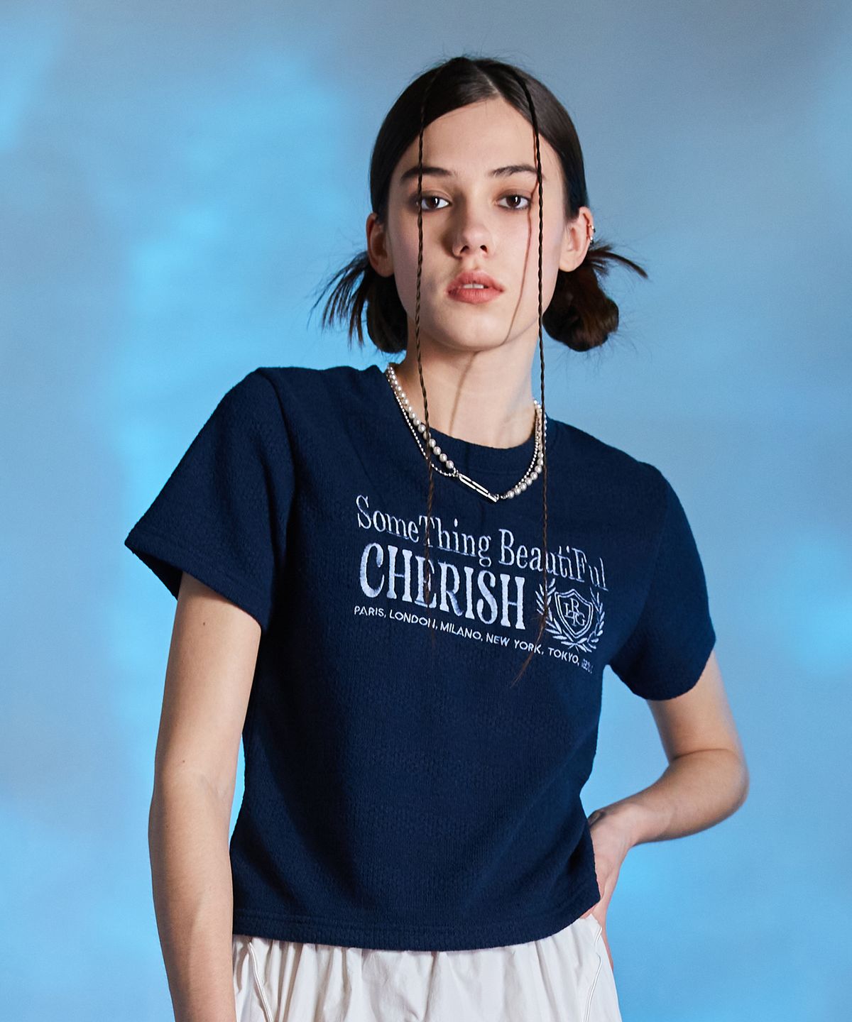 라티젠(LARTIGENT) L10 CHERISH TERRY T-SHIRT(NAVY)