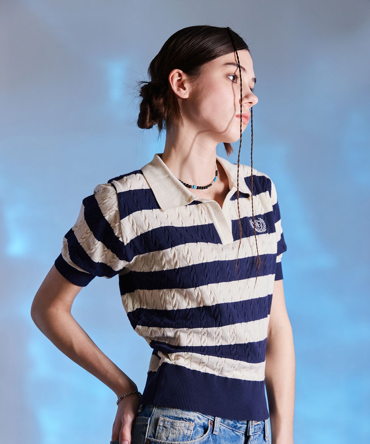 라티젠(LARTIGENT) L10 STRIPE PUFF KNIT(NAVY)