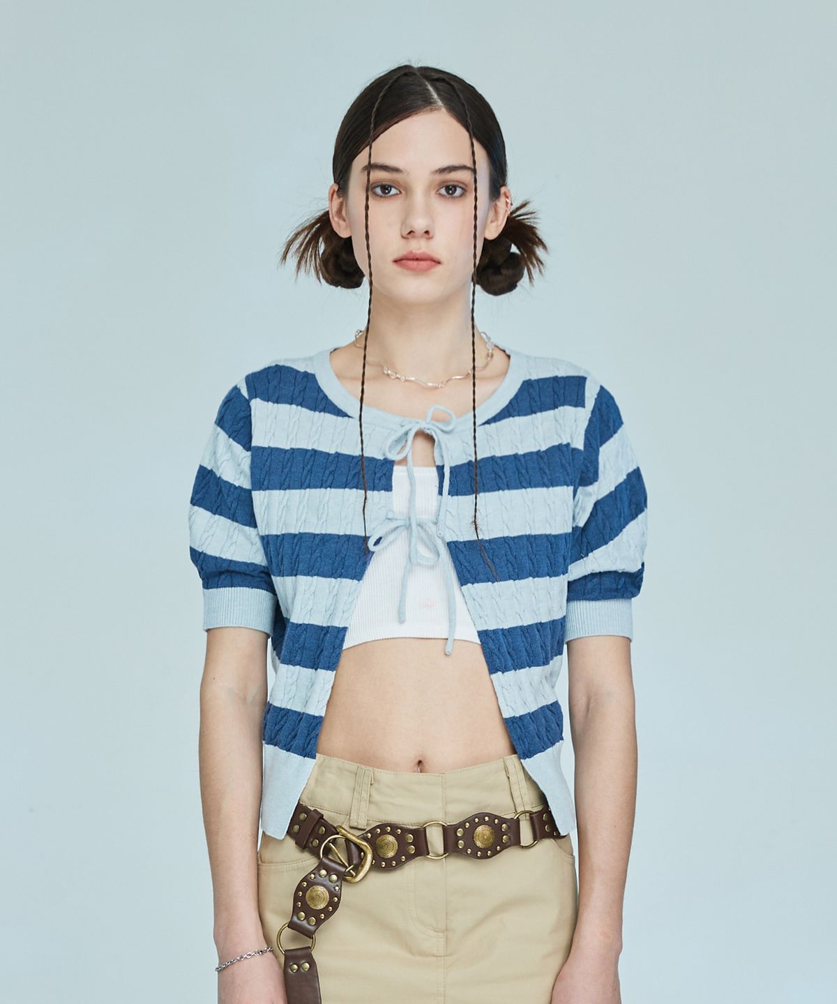 라티젠(LARTIGENT) L10 RIBBON CARDIGAN(SKY BLUE)
