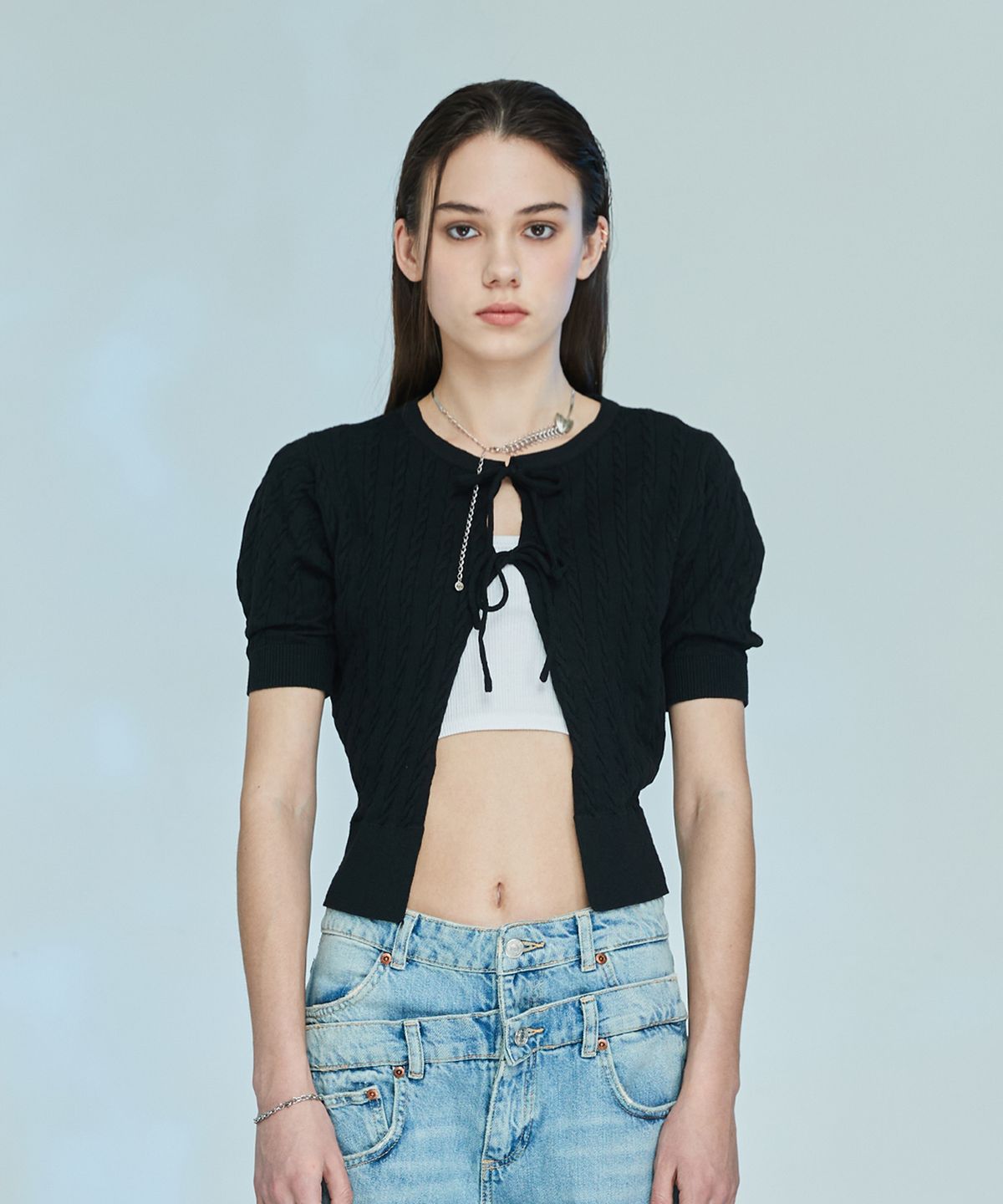 라티젠(LARTIGENT) L10 RIBBON CARDIGAN(BLACK)
