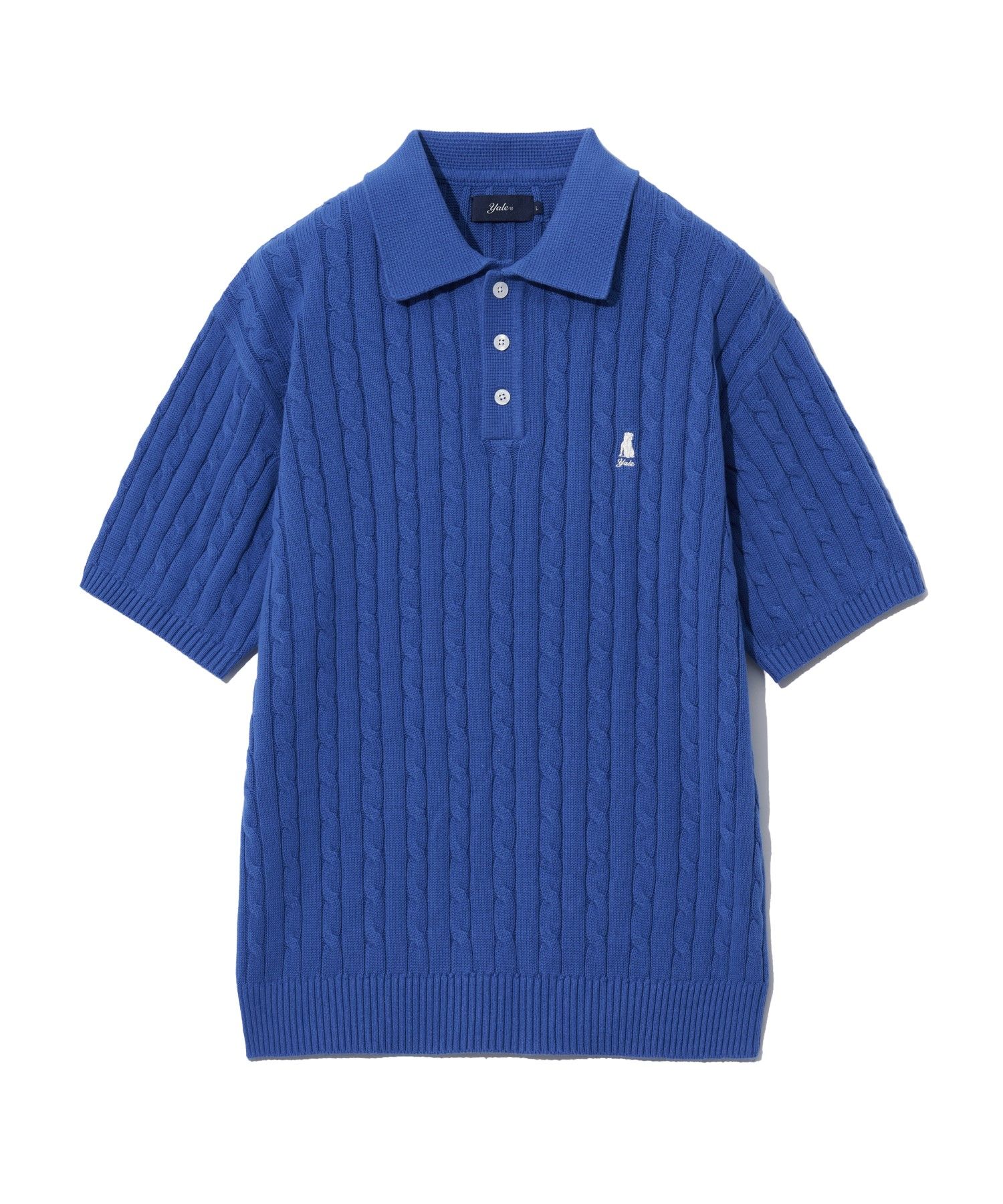 ☆YALE☆ HERITAGE DAN CABLE SHORTSLEEVE ROUND KNIT  BLU MUSINSA | YALE Heritage Dan Cable Short Sleeve Round Knit
