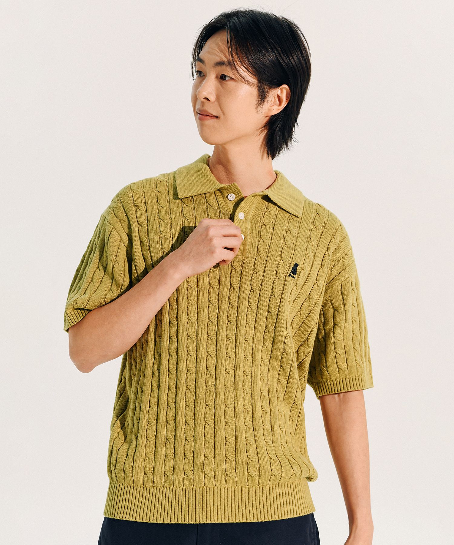 ☆YALE☆ HERITAGE DAN CABLE SHORTSLEEVE POLO KNIT  BLUE MUSINSA | YALE Heritage Dan Short Sleeve Polo Knit Royal Blue
