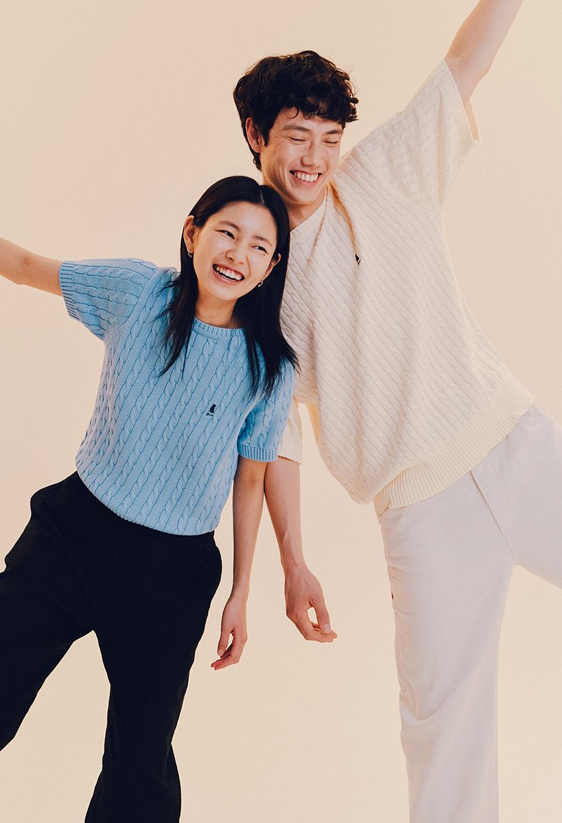 ☆YALE☆ HERITAGE DAN CABLE SHORTSLEEVE ROUND KNIT BLU MUSINSA | YALE Heritage Dan Cable Short Sleeve Round Knit