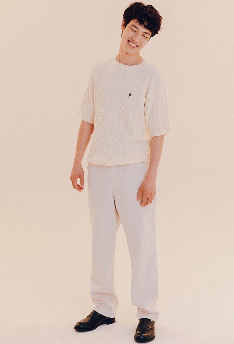 ☆YALE☆ HERITAGE DAN CABLE SHORTSLEEVE ROUND KNIT  BLU MUSINSA | YALE Heritage Dan Cable Short Sleeve Round Knit