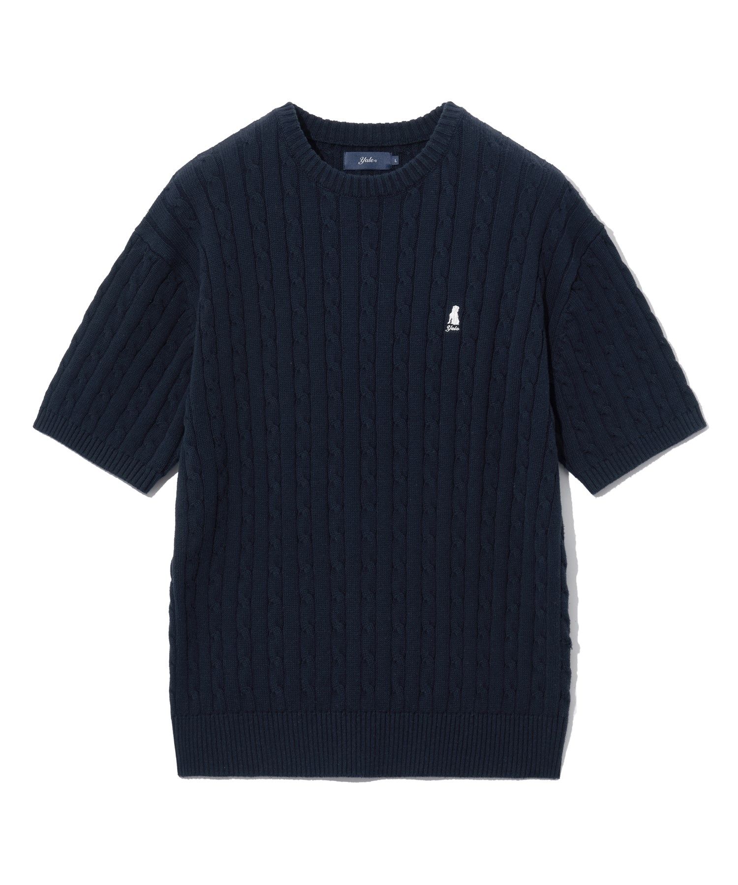 ☆YALE☆ HERITAGE DAN CABLE SHORTSLEEVE ROUND KNIT NAVY YEM1 MUSINSA | YALE Heritage Dan Cable Short Sleeve Round Knit Navy