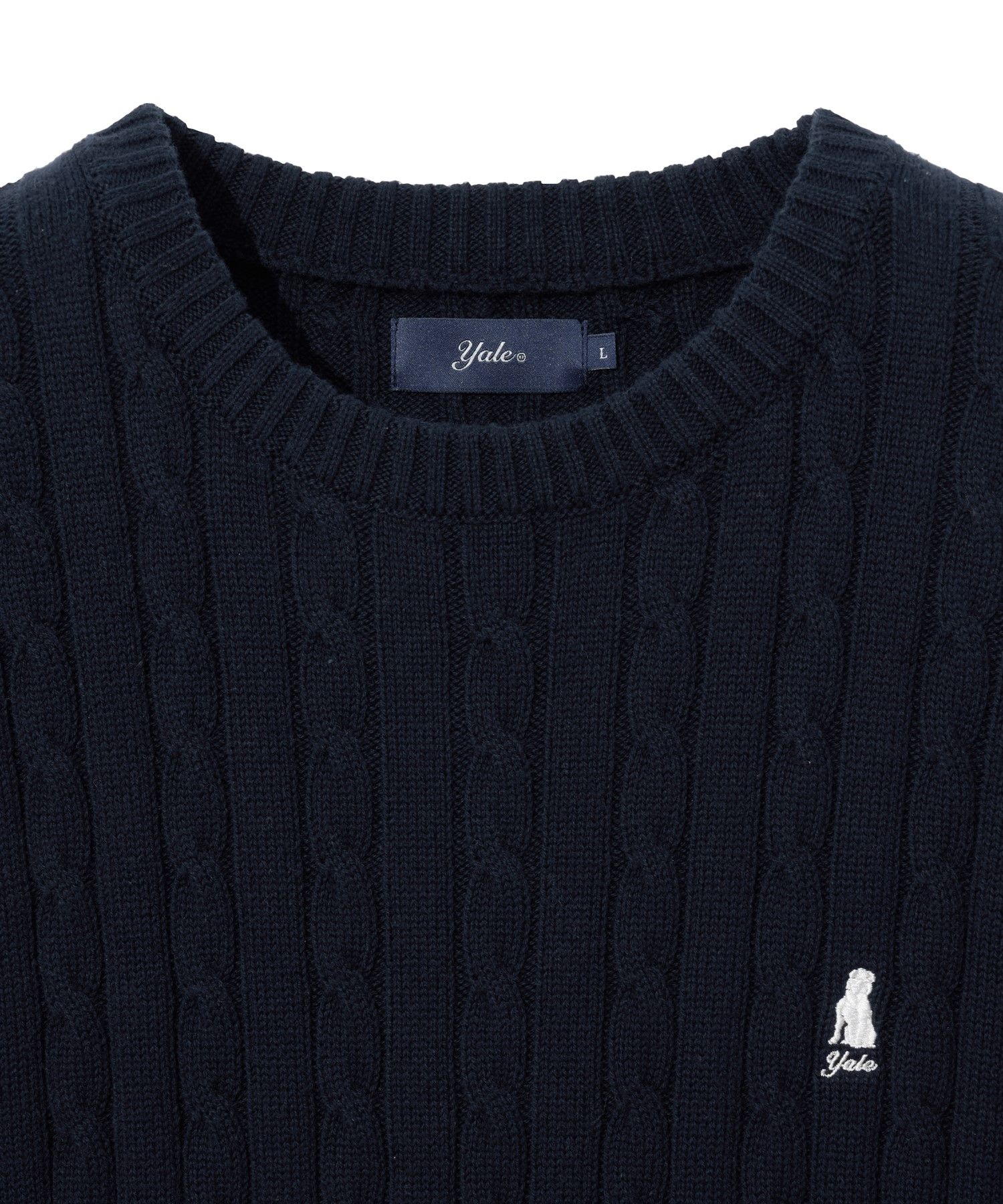 ☆YALE☆ HERITAGE DAN CABLE SHORTSLEEVE ROUND KNIT NAVY YEM1 MUSINSA公式 | YALE Heritage Dan Cable Short Sleeve Round