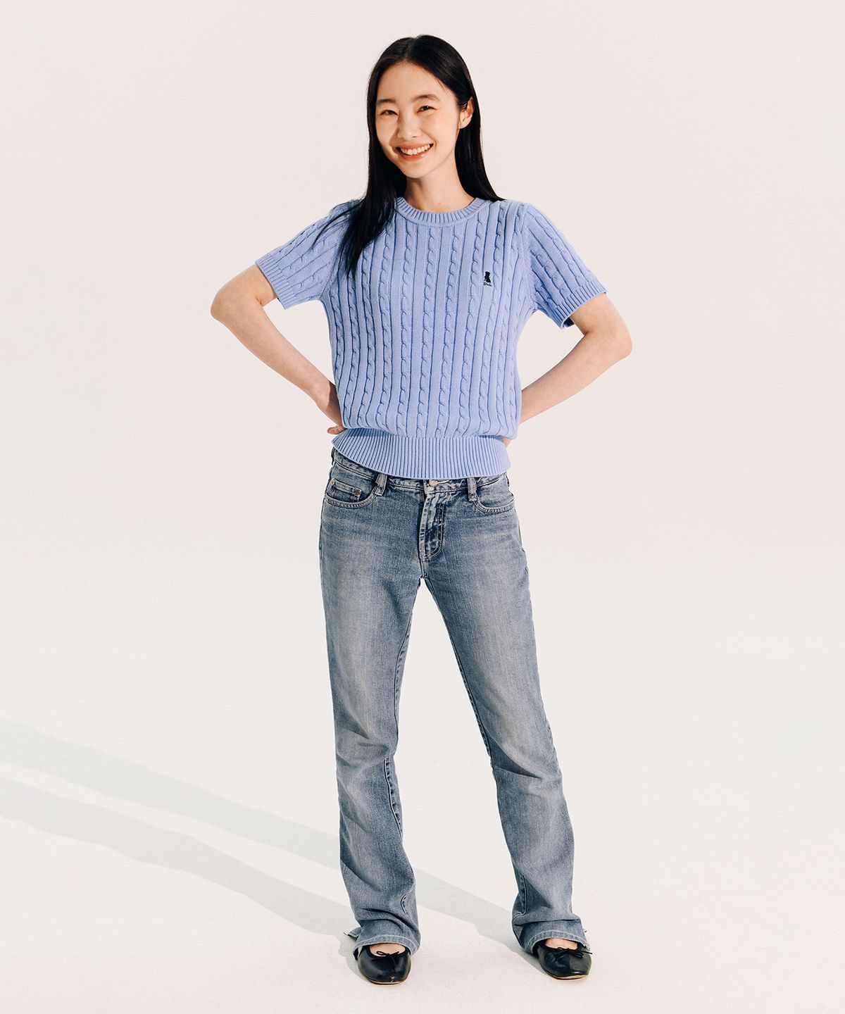 예일(YALE) 우먼즈 헤리티지 댄 케이블 반팔 라운드 니트 빈티지 옐로우