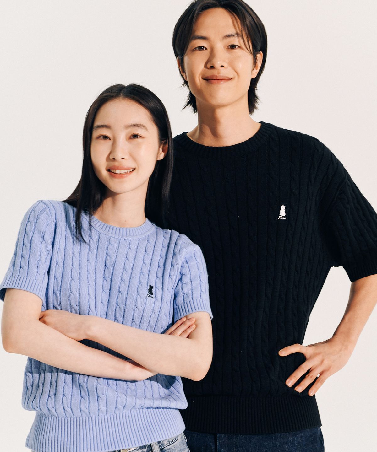 예일(YALE) 우먼즈 헤리티지 댄 케이블 반팔 라운드 니트 빈티지 옐로우