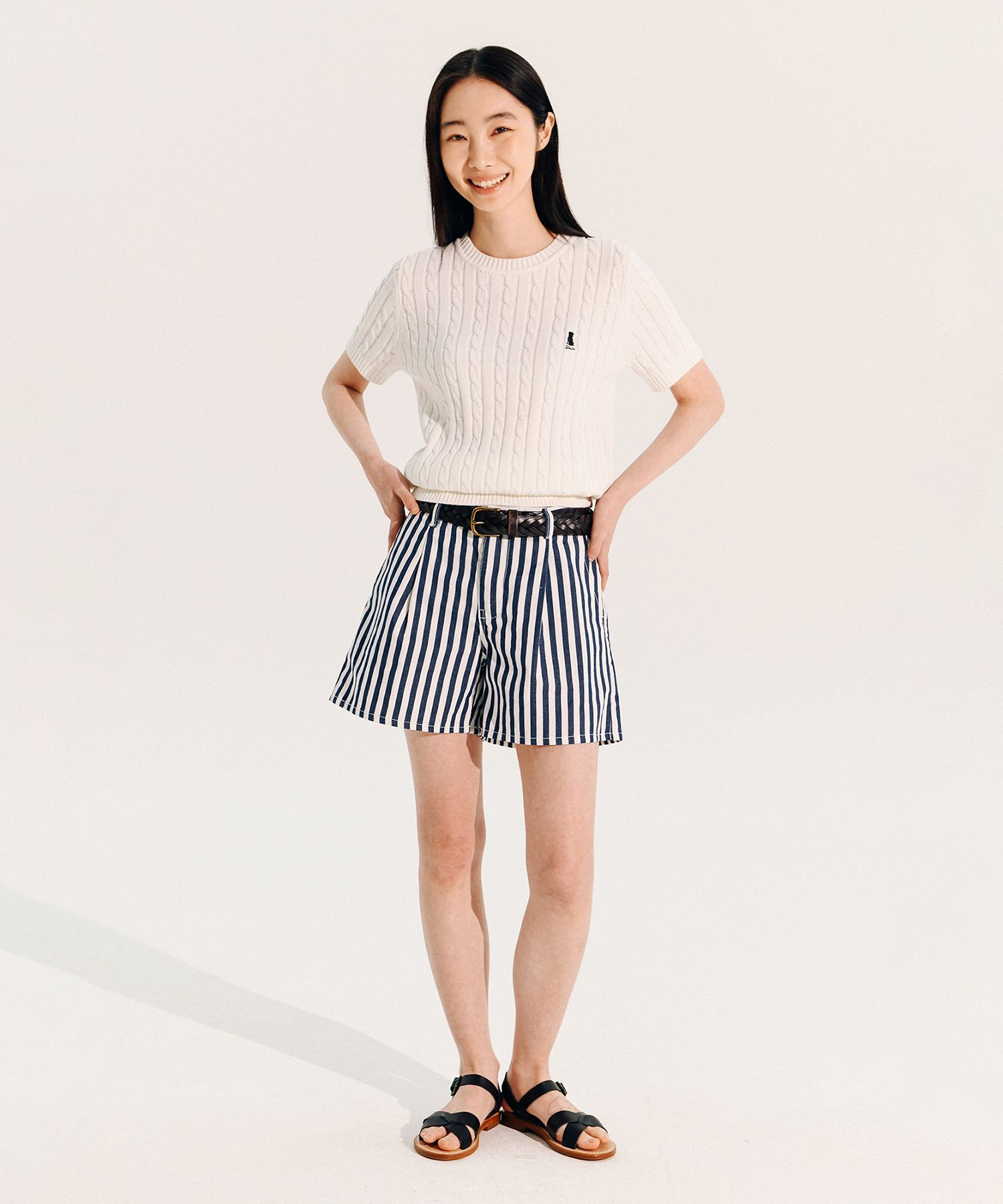 ☆YALE☆ HERITAGE DAN CABLE SHORTSLEEVE ROUND KNIT NAVY YEM1 MUSINSA公式 | YALE Heritage Dan Cable Short Sleeve Round