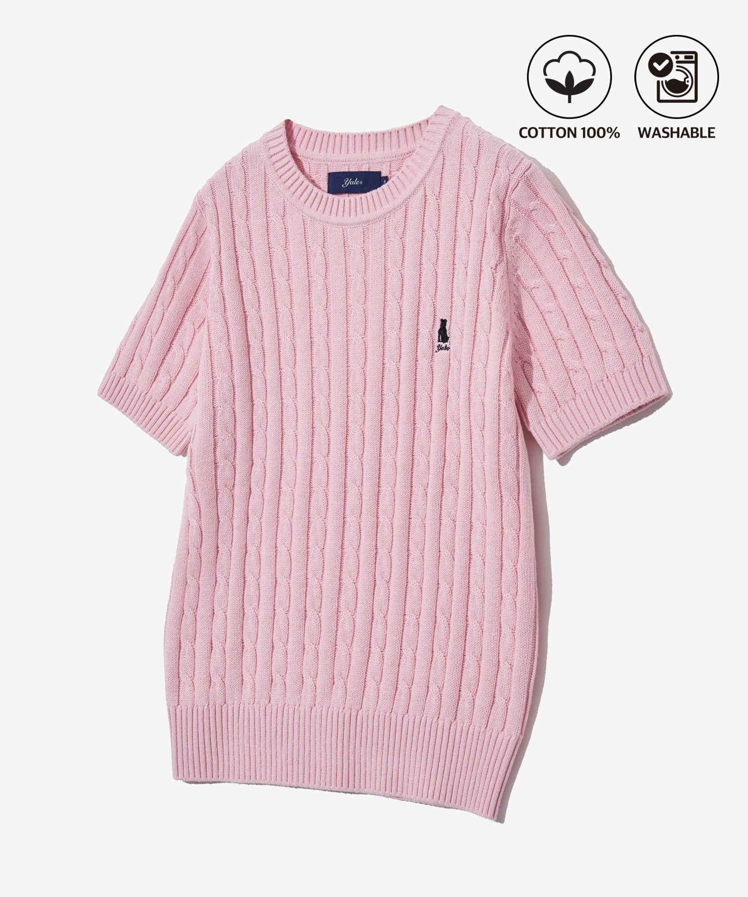 ☆YALE☆ WOMENS HERITAGE DAN CABLE SHORTSLEEVE ROUND KNIT NA MUSINSA | YALE Women's Heritage Dan Cable Short Sleeve Round