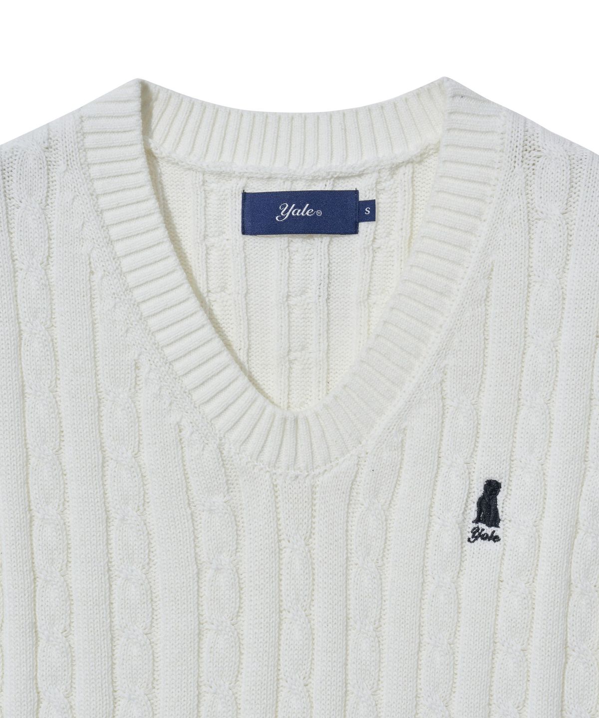 예일(YALE) [100% COTTON] 우먼즈 케이블 브이넥 니트베스트 아이보리
