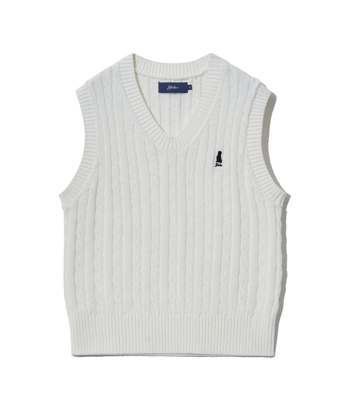 예일(YALE) [100% COTTON] 우먼즈 케이블 브이넥 니트베스트 아이보리