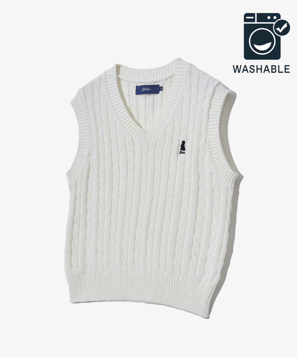 예일(YALE) [100% COTTON] 우먼즈 케이블 브이넥 니트베스트 아이보리