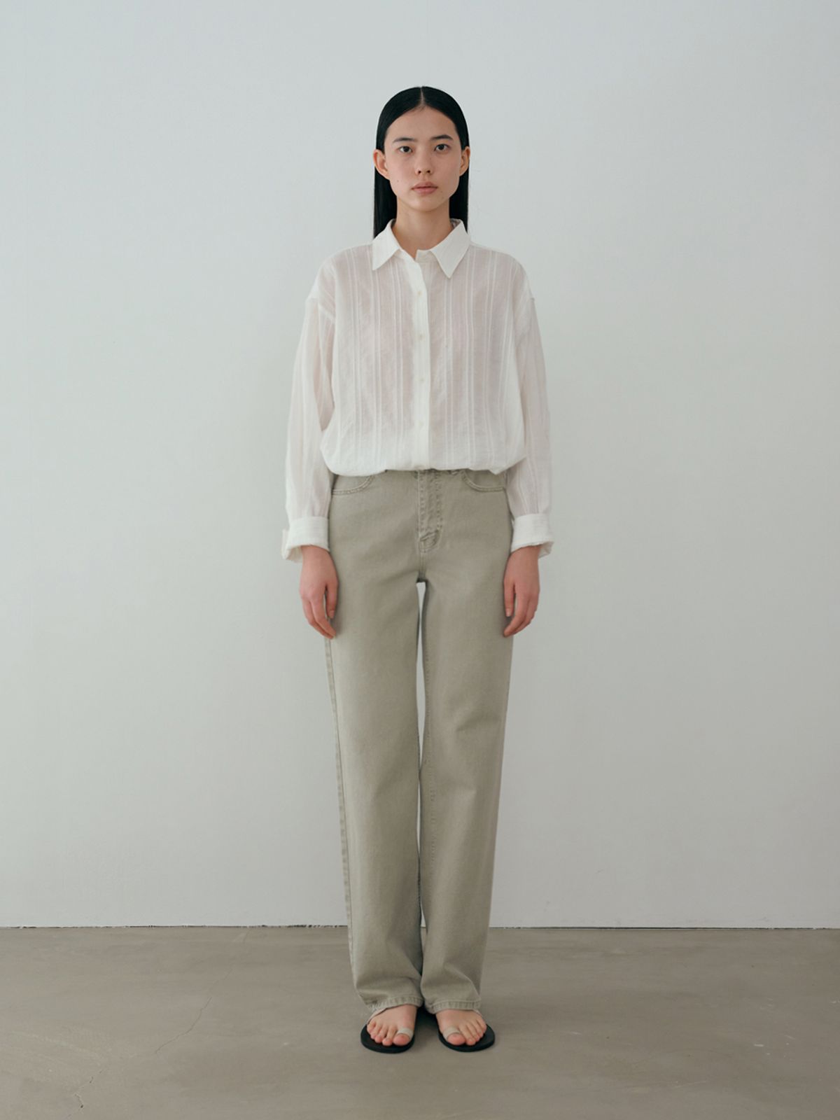모이아(MOIA) sheer stripe shirt (ivory)