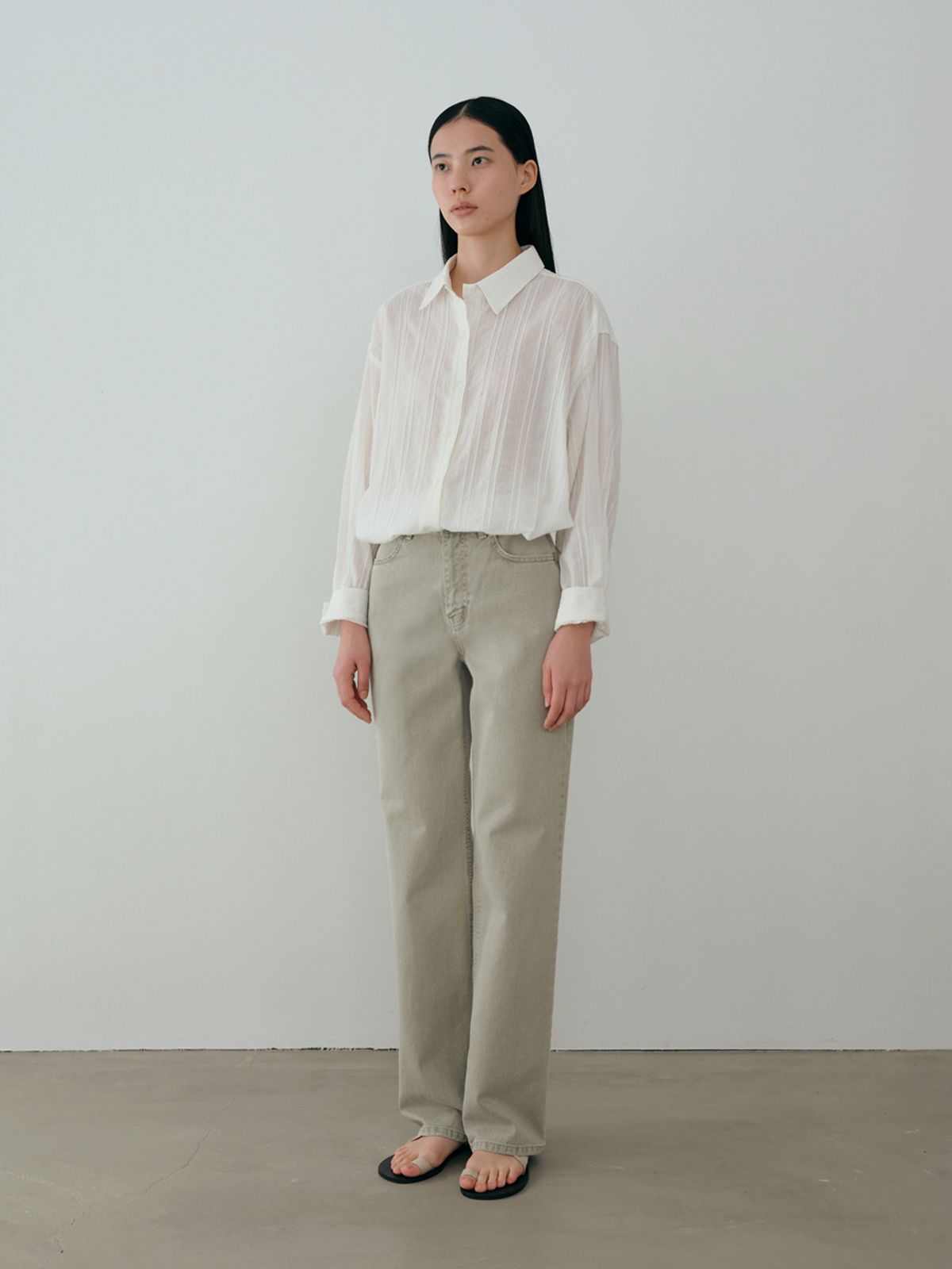 모이아(MOIA) sheer stripe shirt (ivory)