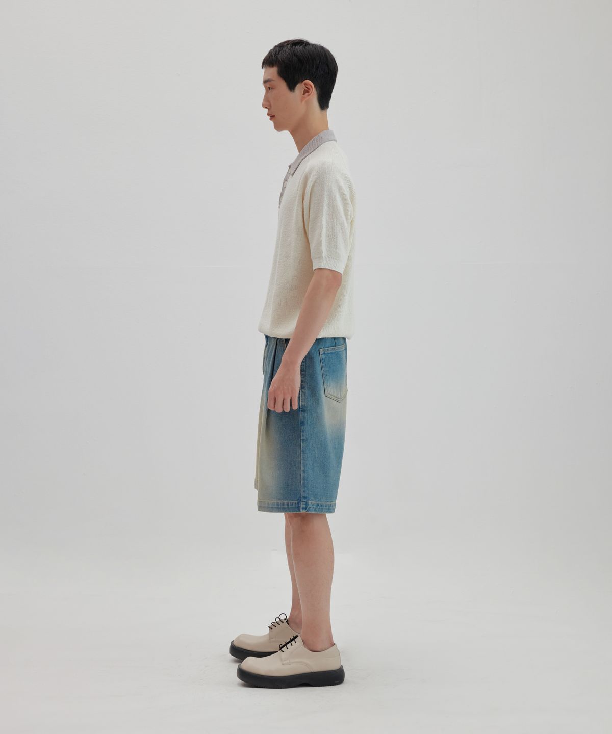 넌블랭크(NONBLANK) 래글런 하프 슬리브 칼라 니트_IVORY