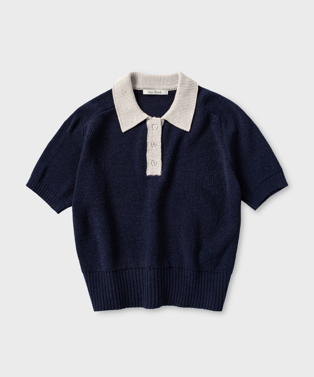 넌블랭크(NONBLANK) 래글런 하프 슬리브 칼라 니트_NAVY
