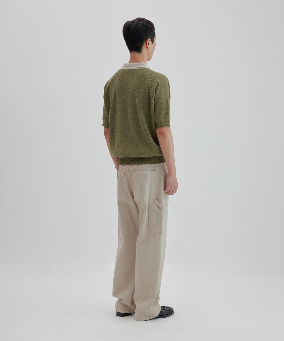 넌블랭크(NONBLANK) 래글런 하프 슬리브 칼라 니트_DEEP GREEN