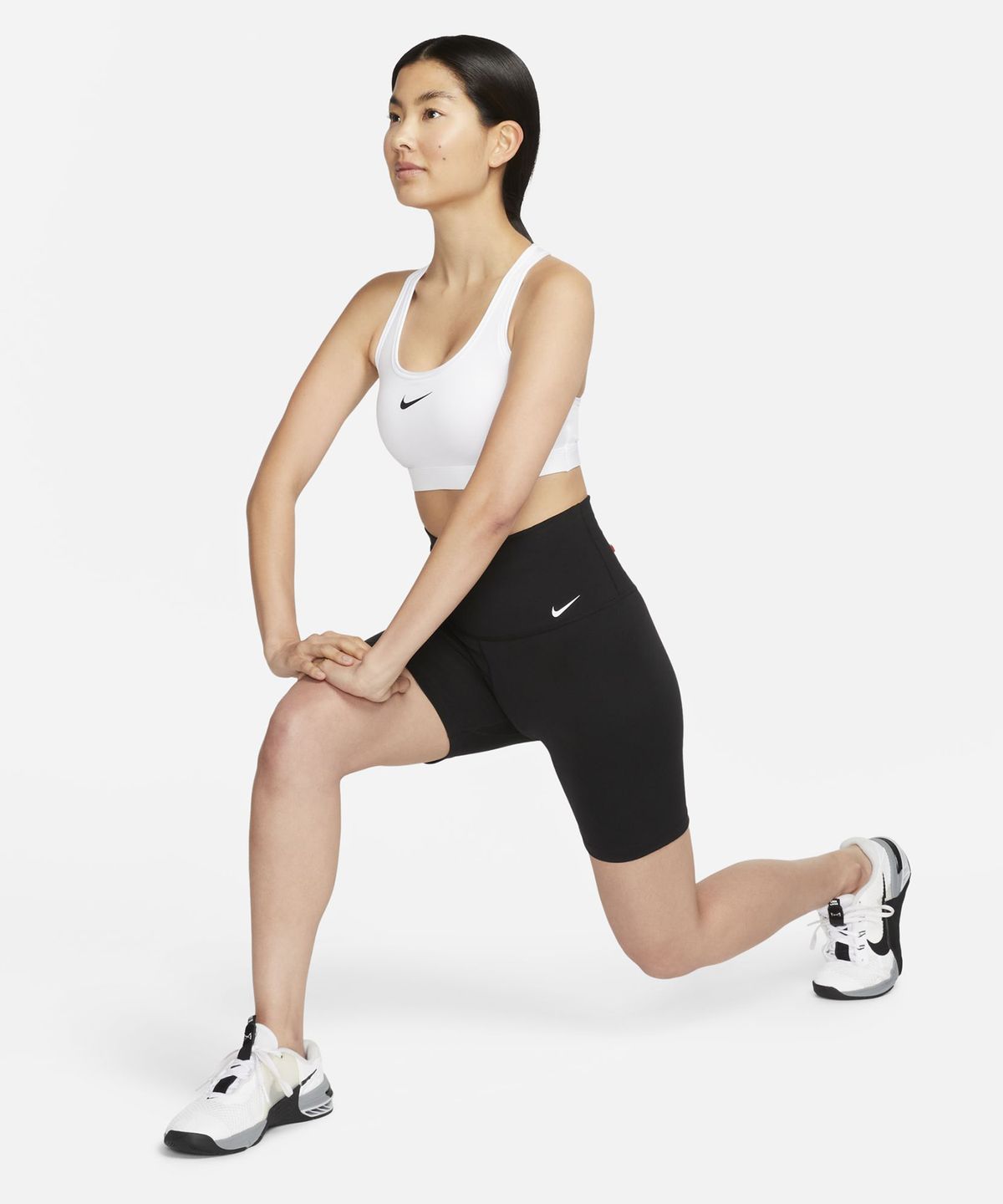 나이키(NIKE) 스우시 미디엄 서포트 패드 스포츠 브라 W - 화이트:스톤 모브:블랙 / DX6822-100