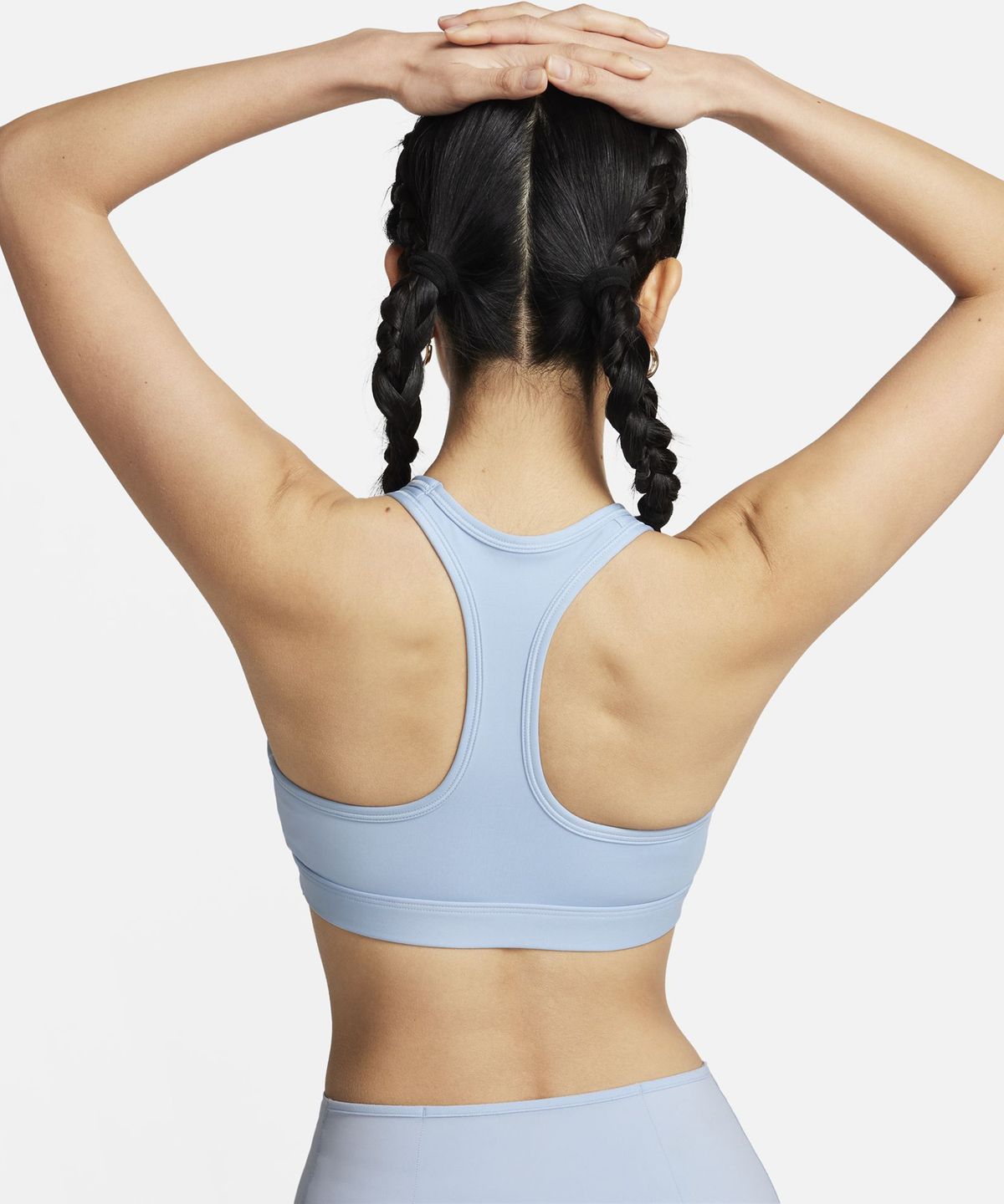 나이키(NIKE) 스우시 미디엄 서포트 패드 스포츠 브라 W - 라이트 아머리 블루:화이트 / DX6822-440