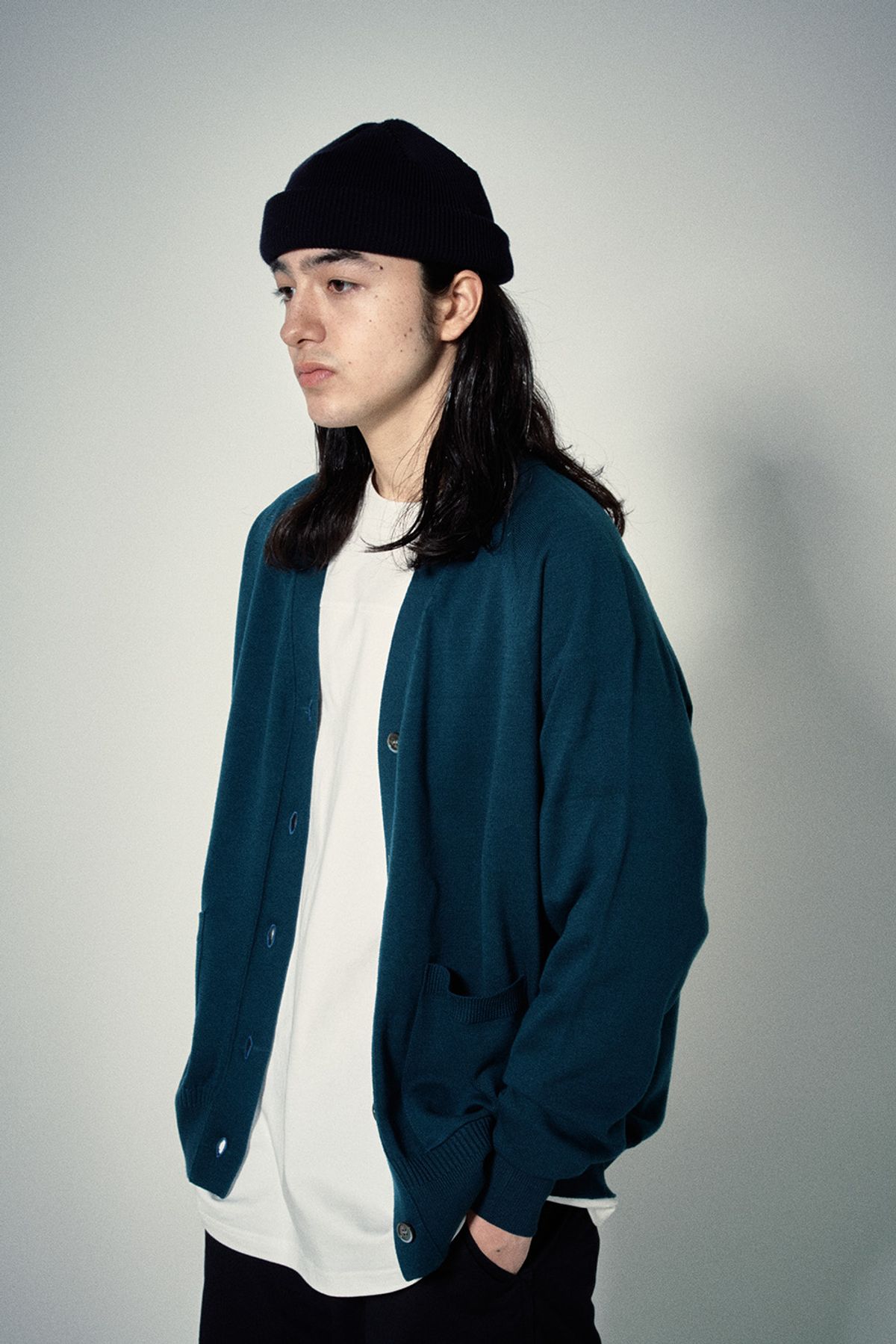 히즈핸더(HISHANDER) WHOLEGARMENT CARDIGAN [Blue Green]