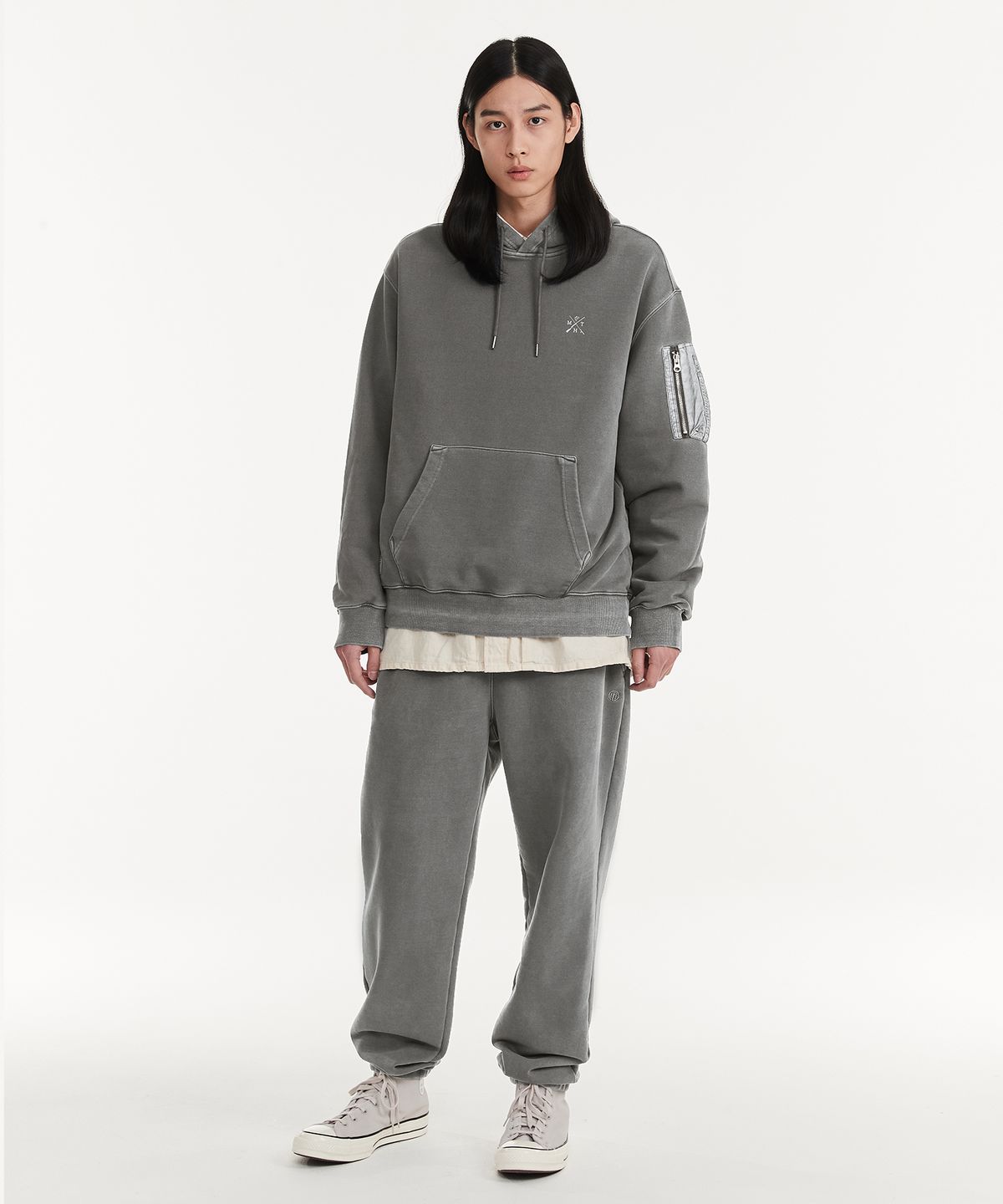 힐리먼트(HELEMENT) 지퍼포켓 피그먼트 후드 (GREY)