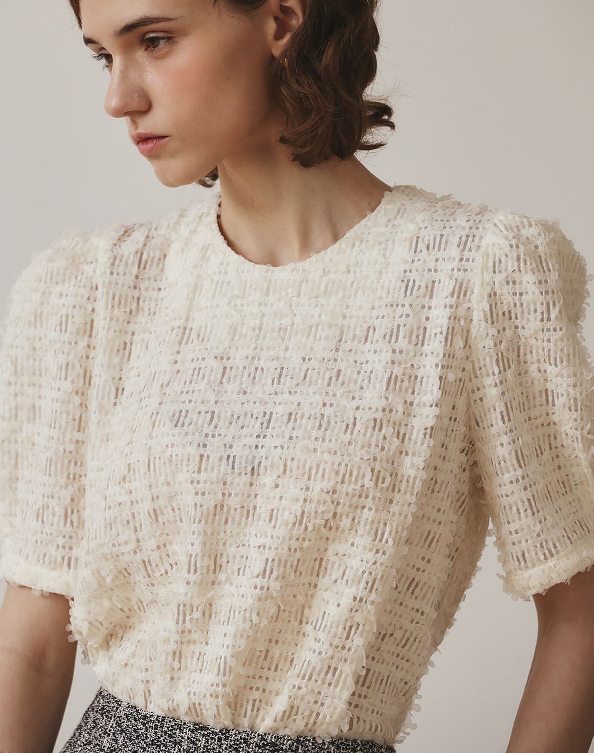 지에마르(GIEMAR) FLOWER BLOUSE IVORY/BLACK/PINK