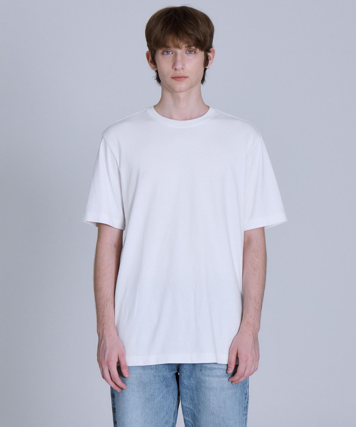 베이직하우스(BASIC HOUSE) UNI 레이어드 라운드 반팔티셔츠 화이트_일반기장(+4cm) LATS0104
