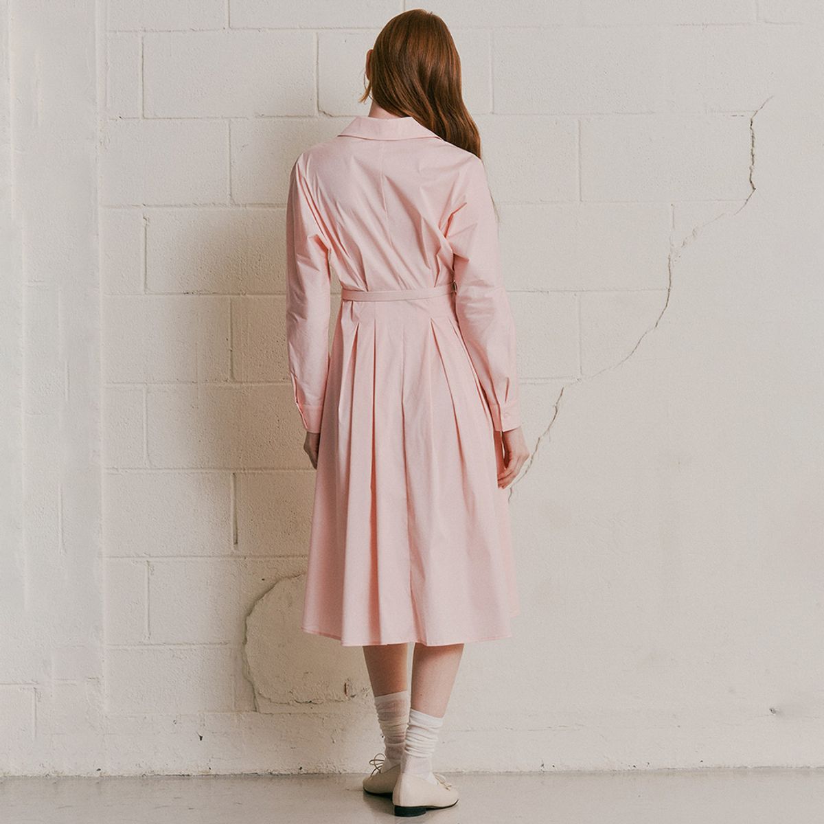 웬스데이딜라잇(WEDNESDAY DELIGHT) WD_V-neck belted shirt dress_PINK