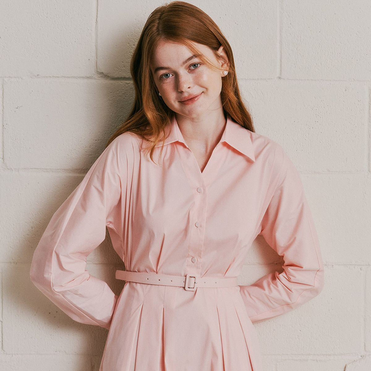 웬스데이딜라잇(WEDNESDAY DELIGHT) WD_V-neck belted shirt dress_PINK
