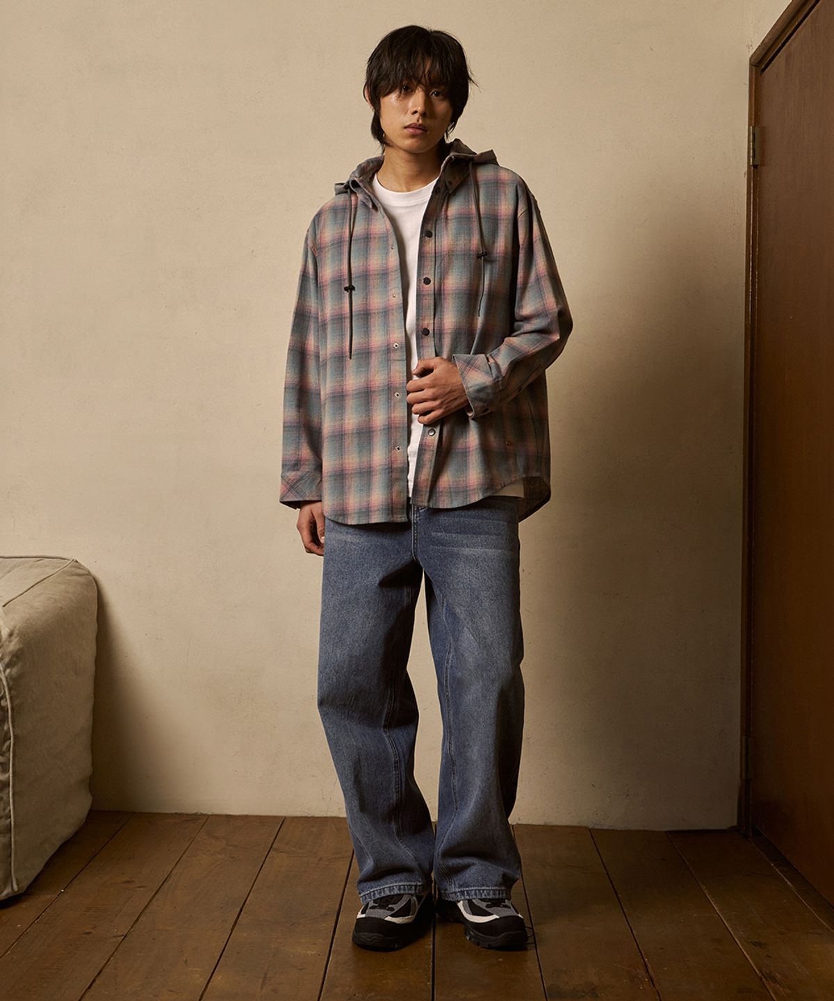 에프디알(FDR) Multi Check Over Hood Shirt_MINT