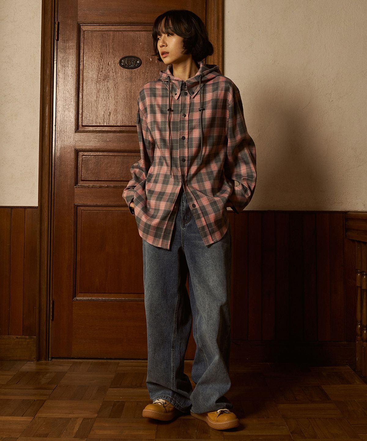 에프디알(FDR) Multi Check Over Hood Shirt_PINK