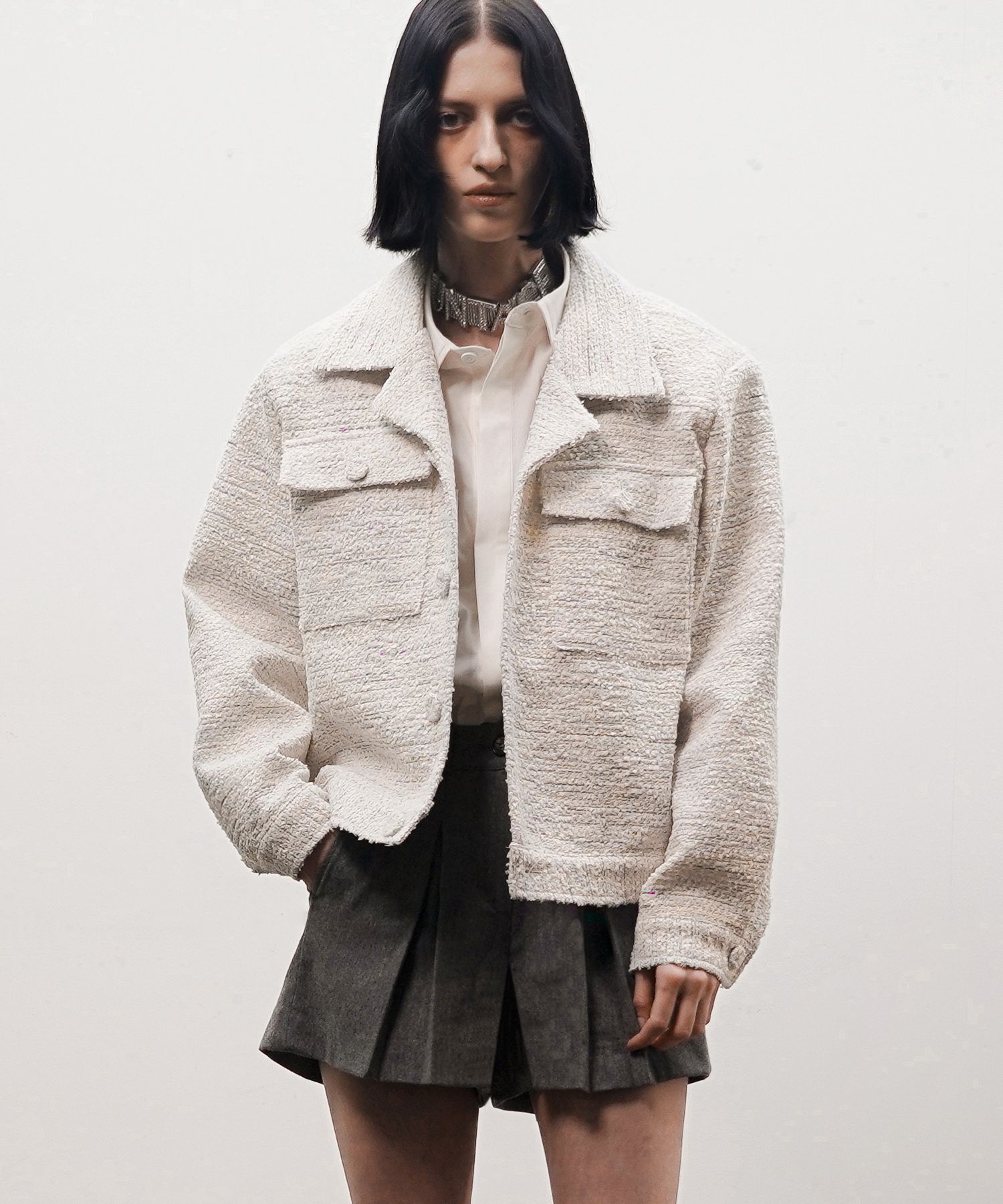 MUSINSA公式 | UNTAGE Flap Pocket Bouclé Tweed Jacket [White